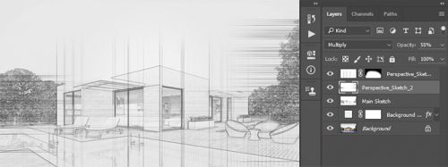 آموزش ایجاد افکت اسکچ معماری در فتوشاپ